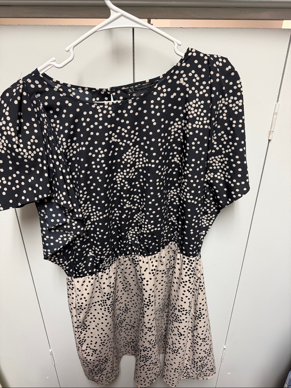 Armani Exchange Two-Tone Polka Dot Mini Dress - Black & Cream